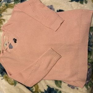 Light pink boyfriend sweater with strappy detail